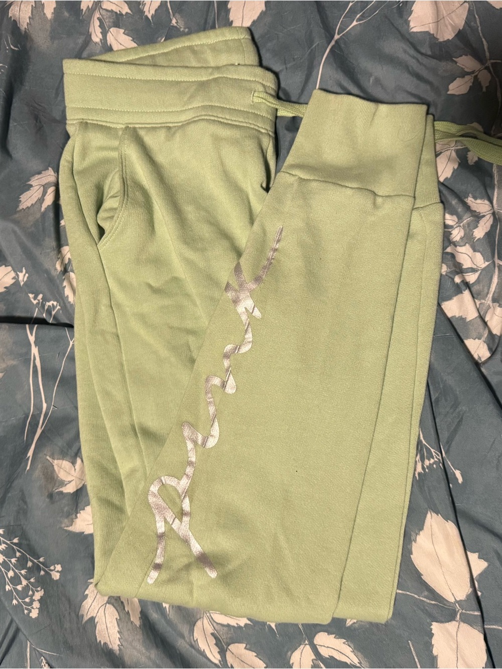 PINK Victoria's Secret Light Olive Green Kids Joggers with Script